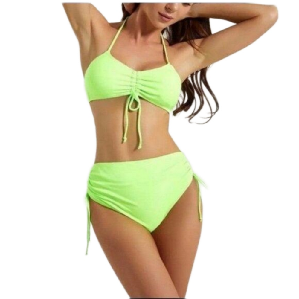 Ladies Florescent Green Drawstring Bikini sz Medium